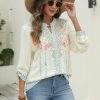 Women's Embroidered Tops Mexican Shirt V Neck Summer Casual Tops Peasant Tunic Loose Blouse