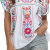 Women's Summer Boho Embroidery Mexican Bohemian Tops Shirt Tunic