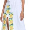 Women Mexican Embroidered Dress V Neck Sexy Maxi Short Sleeve Casual Beach Split Dress