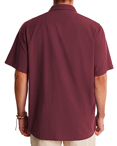 Cuban Linen Shirts for Men Short Sleeve Button Down Shirt Cotton Summer Beach Camp Vacation Hawaiian Shirts