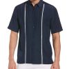 Paneled Short Sleeve Shirt for Men, Classic Fit, Wrinkle Resistant, Casual Button-Down Shirt With Spread Collar