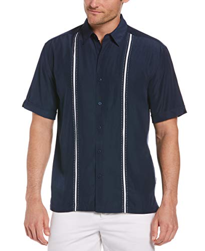Paneled Short Sleeve Shirt for Men, Classic Fit, Wrinkle Resistant, Casual Button-Down Shirt With Spread Collar