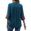 Mexican Embroidered Tops Boho 3/4 Sleeve Shirts Floral Peasant Tunic Bohemian Fiesta Blouses Clothes for Women