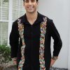 Mexican Shirts for Men Guayabera Cinco De Mayo Fiesta Traditional Embroidered Collared Button Up Long Sleeve