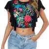 2025 Women's Embroidered Tops Boho Mexican Shirt Sexy Floral Ruffle Short Sleeve Backless Going Out Crop Tunics Top