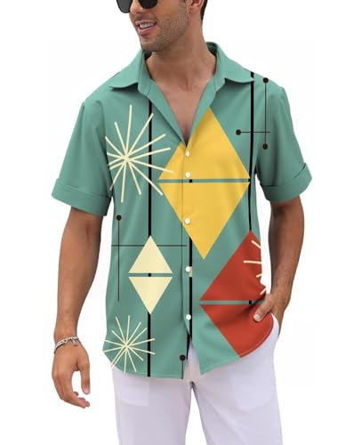 Men's Retro Bowling Shirts 50s Rockabilly Style Button Down Shirts Vintage Style Camp Shirt