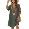 Women's Embroidered Mexican Peasant Dresses, Plus Size Fiesta Boho Dress for Women, Traditional Floral Bohemian Tunic