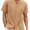 Mens Guayabera Shirts Linen Short Sleeve Button Down Casual Beach Cuban Camp Mexican Shirt for Men