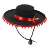 Mexican Sombrero Hat For Adult, Large Festival Sombrero Hats, Wide Brim Cosplay Costume With Pom-Poms, Mexican Party Dress Up