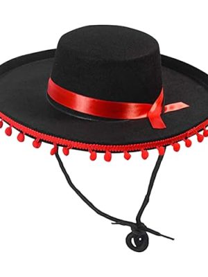 Mexican Sombrero Hat For Adult, Large Festival Sombrero Hats, Wide Brim Cosplay Costume With Pom-Poms, Mexican Party Dress Up