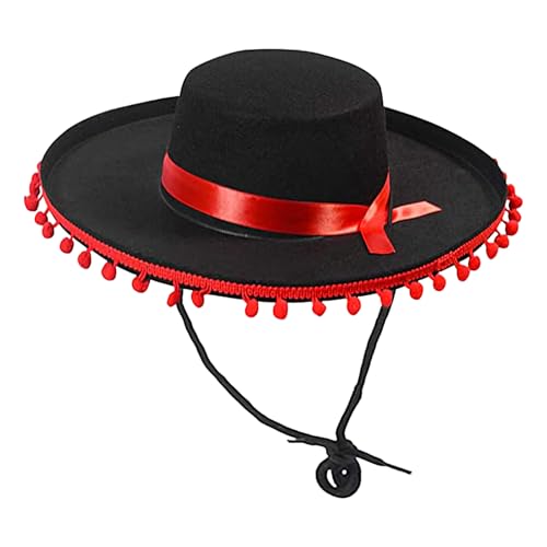 Mexican Sombrero Hat For Adult, Large Festival Sombrero Hats, Wide Brim Cosplay Costume With Pom-Poms, Mexican Party Dress Up