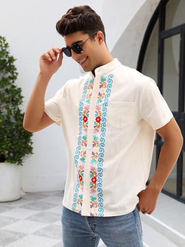 Mexican Shirts for Men Authentic Guayabera Embroidered Dress Up Fiesta Traditional Style Cinco De Mayo Button Up Shirt