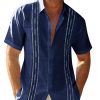 Mens Short Sleeve Guayabera Shirts Linen Cotton Button Down Mexican Embroidered Cuban Wedding Shirt Summer Beach Tops