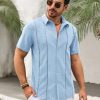 Mens Cuban Guayabera Shirts Short Sleeve Button Down Linen Shirt Mexican Casual Beach Summer Tops