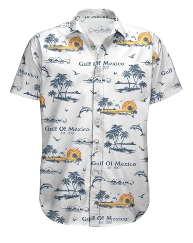 Gulf of Mexico Button Hawaiian Shirts for Men Loose Short Sleeve Summer Beach Resort Casual Shirt Gift for Mexican Lovers