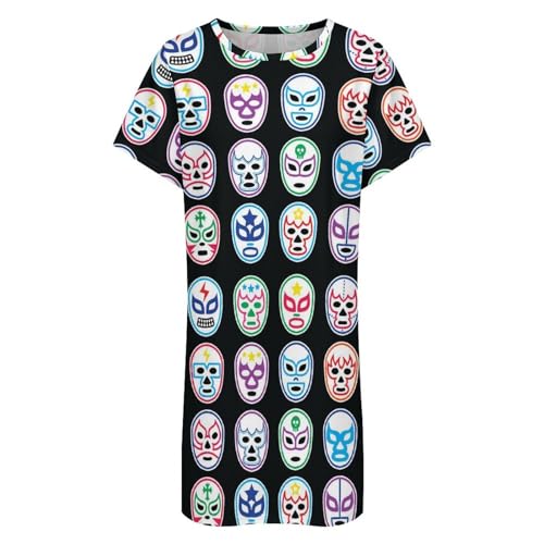 Lucha Libre Mexican Wrestling Masks Nightgowns for Women Sleepwear Short Sleeve Sleep Dress Nightshirt