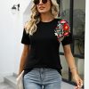 Mexican Shirts for Women Embroidered Tops Traditional Summer Blouse Women's Floral Tunic Round Neck Short Sleeve