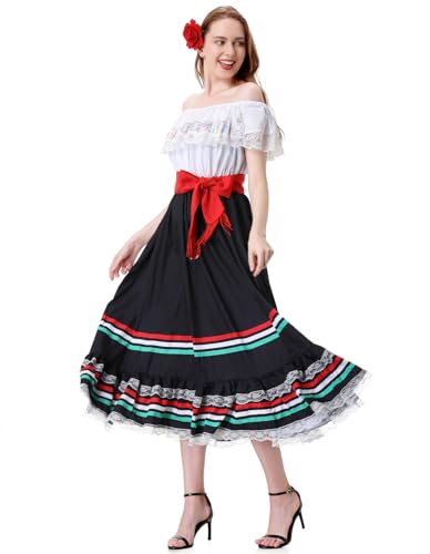Mexican Costume for Women Traditional Mexican Dress for Halloween Cinco De Mayo Fiesta Senorita Blouse Dance Costume