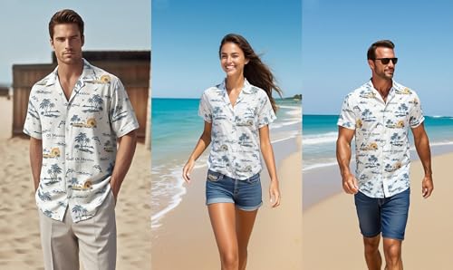 Gulf of Mexico Button Hawaiian Shirts for Men Loose Short Sleeve Summer Beach Resort Casual Shirt Gift for Mexican Lovers