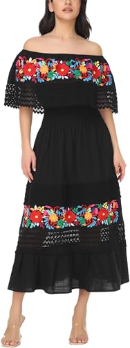 Mexican Dress for Women Boho Embroidered Maxi Lace Wedding Party Dress