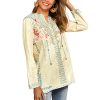 Women's Embroidered Tops Mexican Shirt V Neck Summer Casual Tops Peasant Tunic Loose Blouse