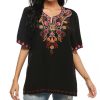 Mexican Embroidered Tops for Women Bohemian Peasant Shirts Boho Tunic Traditional Clothes Floral Fiesta Blouse