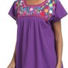 2024 Embroidered Tops for Women Short Sleeve Summer Mexican Shirts Bohemian Tops Blouse Hippie