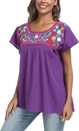 2024 Embroidered Tops for Women Short Sleeve Summer Mexican Shirts Bohemian Tops Blouse Hippie