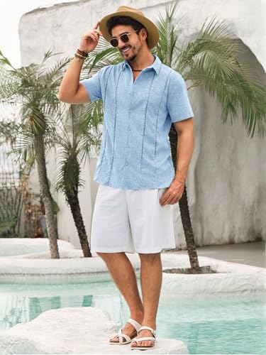Mens Cuban Guayabera Shirts Short Sleeve Button Down Linen Shirt Mexican Casual Beach Summer Tops