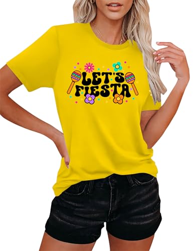 Cinco De Mayo Shirts Women Lets Fiesta T-Shirt Graphic Mexican Party Tee May 5th Casual Tops