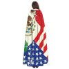 Unisex robes capes Adult Mexican American Flag Print Hooded Cloak for Cosplay Halloween Carnival Costumes