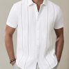 Men's Cuban Guayabera Shirts Cotton Linen Short Sleeve Button Down Shirts Casual Summer Beach Camp Shirt