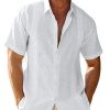 Mens Guayabera Shirts Linen Short Sleeve Button Down Casual Beach Cuban Camp Mexican Shirt for Men Khaki