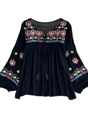 Women's Mexican Embroidered Tops Pullover Bohemian for Street Work Daily Wear/1149