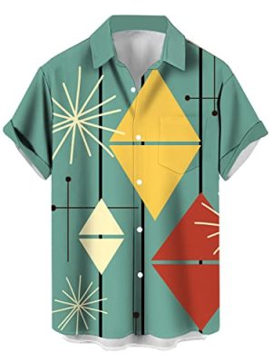 Men's Retro Bowling Shirts 50s Rockabilly Style Button Down Shirts Vintage Style Camp Shirt