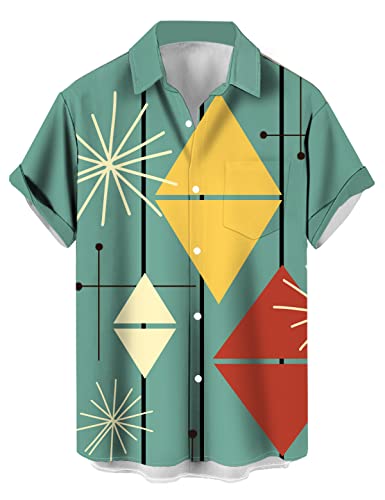 Men's Retro Bowling Shirts 50s Rockabilly Style Button Down Shirts Vintage Style Camp Shirt