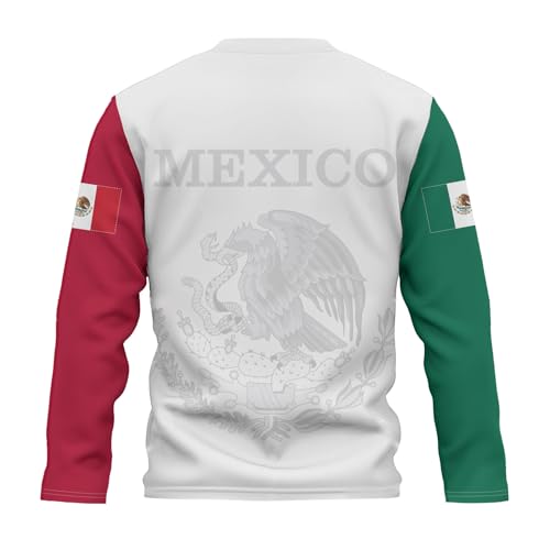 Mexico Eagle Long Sleeve T-Shirt Mexican Flag Tee 3D Printed Mexico Jersey Round Neck Long Sleeve Top Unisex