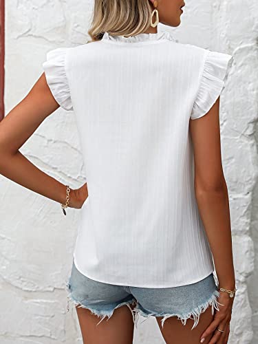 Women's Floral Embroidered V Neck Ruffle Cap Sleeve Peplum Blouse Top