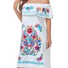 Women Mexican Embroidered Dress Ruffle Collar Sleeveless