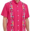 Men's Mexican Cuban Shirt Embroidered Traditional Button Down Shirt Summer Band Collar Short Sleeve Tops