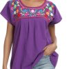 2024 Embroidered Tops for Women Short Sleeve Summer Mexican Shirts Bohemian Tops Blouse Hippie