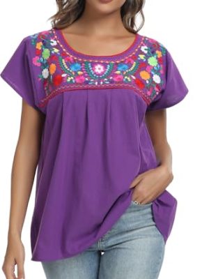 2024 Embroidered Tops for Women Short Sleeve Summer Mexican Shirts Bohemian Tops Blouse Hippie