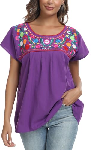 2024 Embroidered Tops for Women Short Sleeve Summer Mexican Shirts Bohemian Tops Blouse Hippie