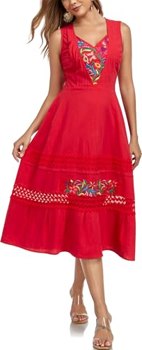 Women's Mexican Dress Floral Embroidered Casual Lace Ruffle Maxi Dress