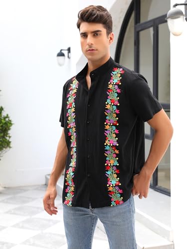Mexican Shirts for Men Guayabera Shirt Traditional Embroidered Dress Up Fiesta Independence Day of The Dead Cinco De Mayo