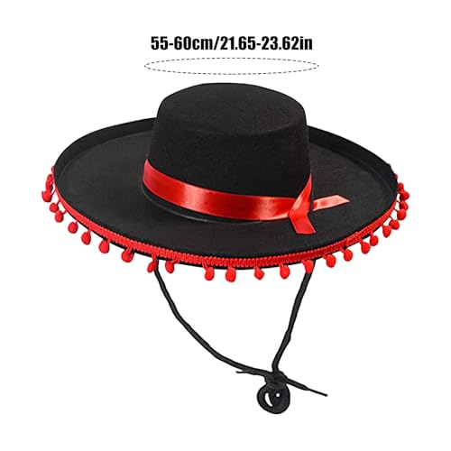 Mexican Sombrero Hat For Adult, Large Festival Sombrero Hats, Wide Brim Cosplay Costume With Pom-Poms, Mexican Party Dress Up