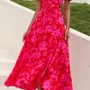 Women's Summer Maxi Dress Casual Wrap Floral Boho Short Sleeve V Neck Split Ruffle Beach Long Dresses