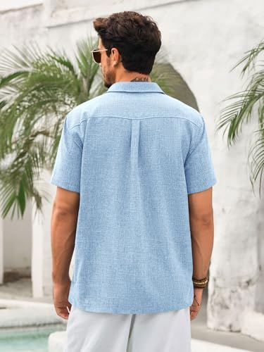 Mens Cuban Guayabera Shirts Short Sleeve Button Down Linen Shirt Mexican Casual Beach Summer Tops