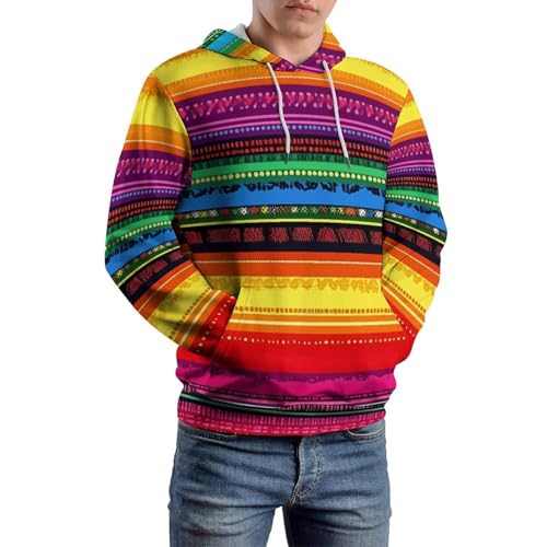 Mexican Serape Colorful Stripes Hoodie Sweatshirt Pullover Hooded Outfits Tops for Men Women