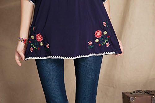 Mexican Shirts Peasant Blouses Cotton Embroidered 3/4 Sleeve Bohemian Tops Boho Clothes for Women Summer Fiesta